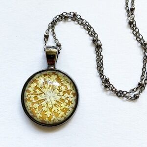 Beautiful Handmade Real Pressed Flower Necklace in Tan